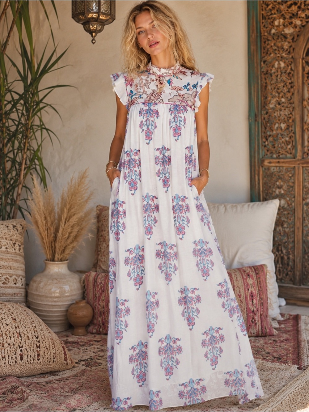 Alix of Bohemia Gia Contessa Maxi Dress | White Multi Print NWT‎ | L Boho Resort